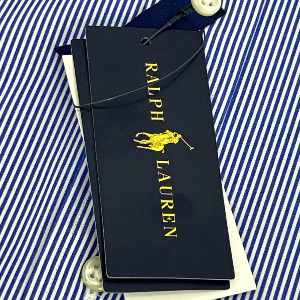 Ralph Lauren Shirt Men 5XB Blue White Stripes Long Sleeve Button Down Poplin NEW